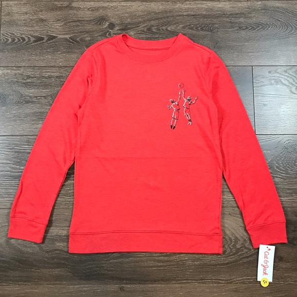 Cat & Jack Boys Robotic Basketball Game Graphic Logo Long Sleeve Red Shirt Sz M - Picture 7 of 8